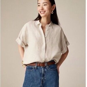 NEW J. Crew Capitaine Shirt Baird McNutt Irish Linen in Flax Cream Relaxed 3x